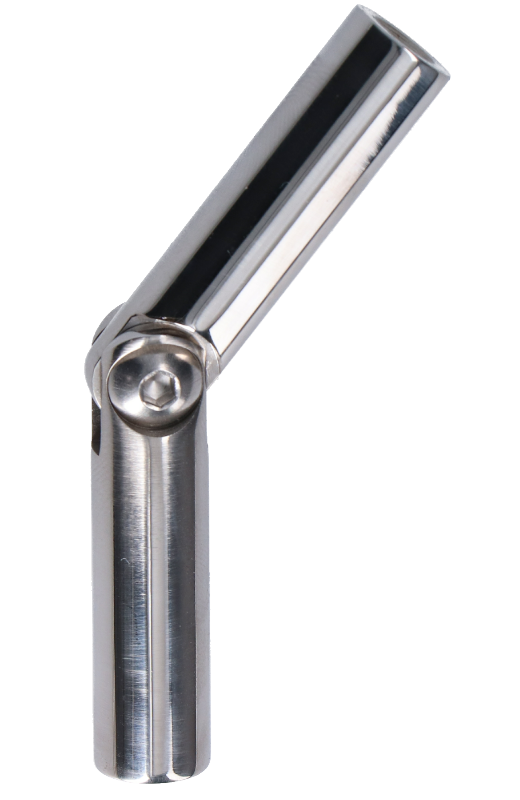 spoj nastaviteľný (0-100°) plný materiál, s kĺbom, na trubku ø 12mm, brúsená nerez K320 /AISI304