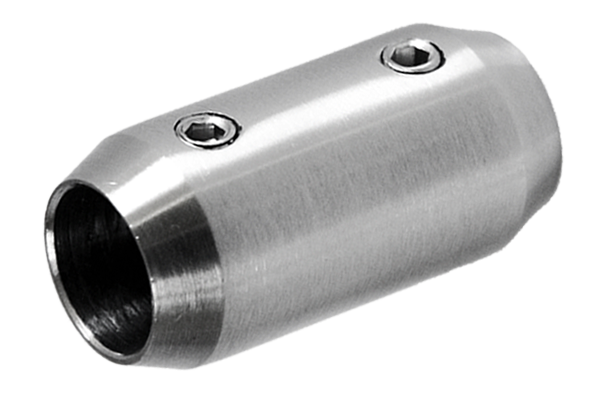 Spoj přímý (18 / 36 mm / M5) na trubku o 12 mm, broušená nerez K320 / AISI304