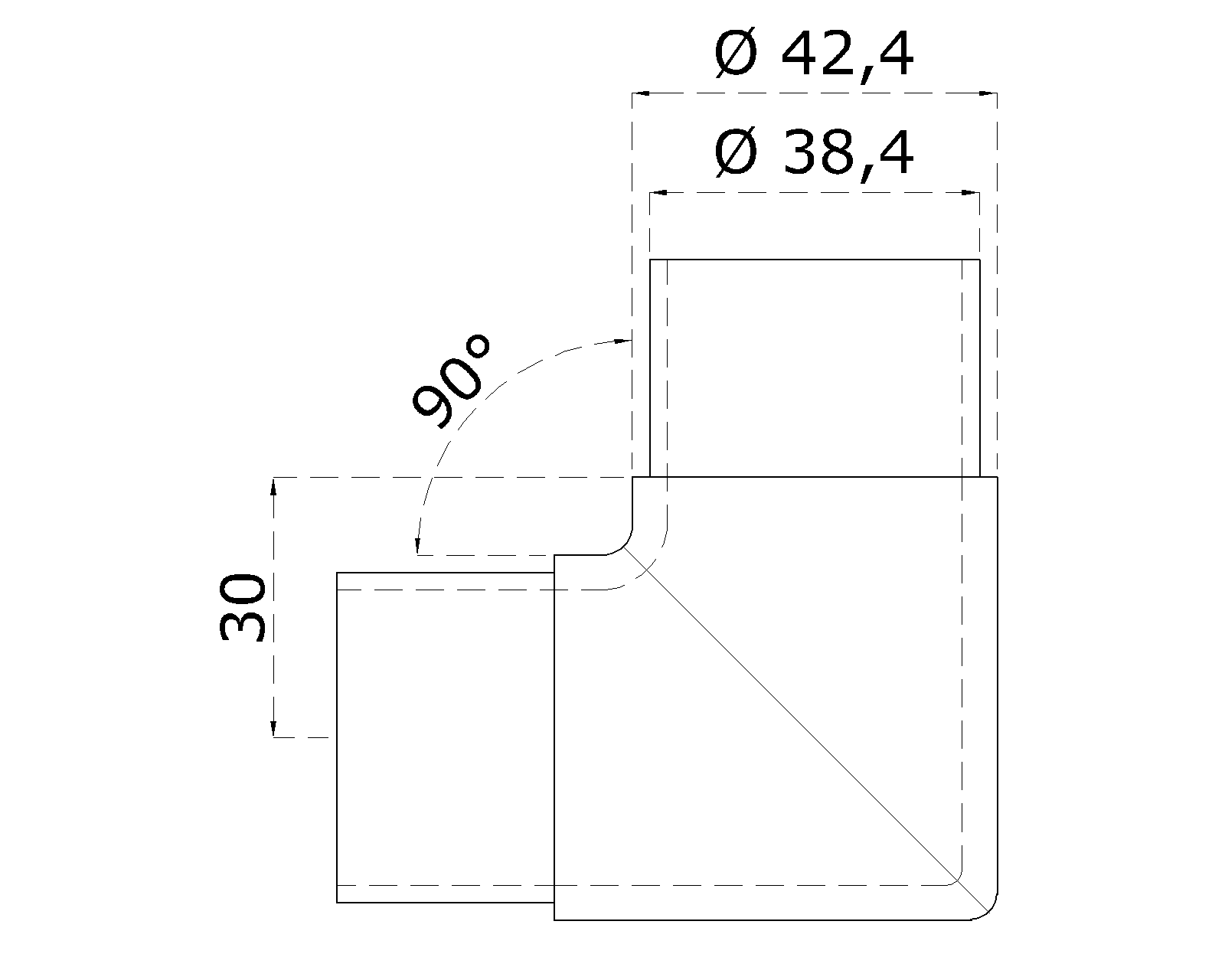 Spojka - rohová 90° na trubku o 42,4 mm, broušená nerez K320 / AISI316 (1)