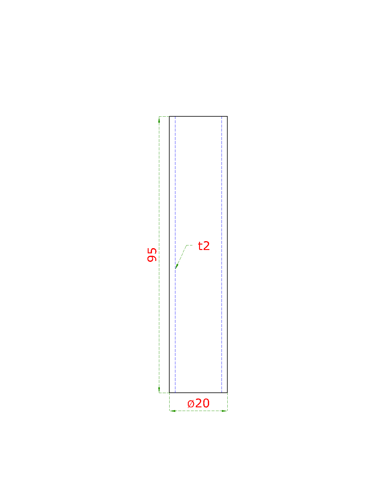 Přechod na vymezení vzdálenosti mezi sloupem (plochý) a kotevní deskou, ø 20x2,0 mm /L:95 mm, bez vnitřního šroubu, broušená nerez K320 / AISI304, bal: 1ks