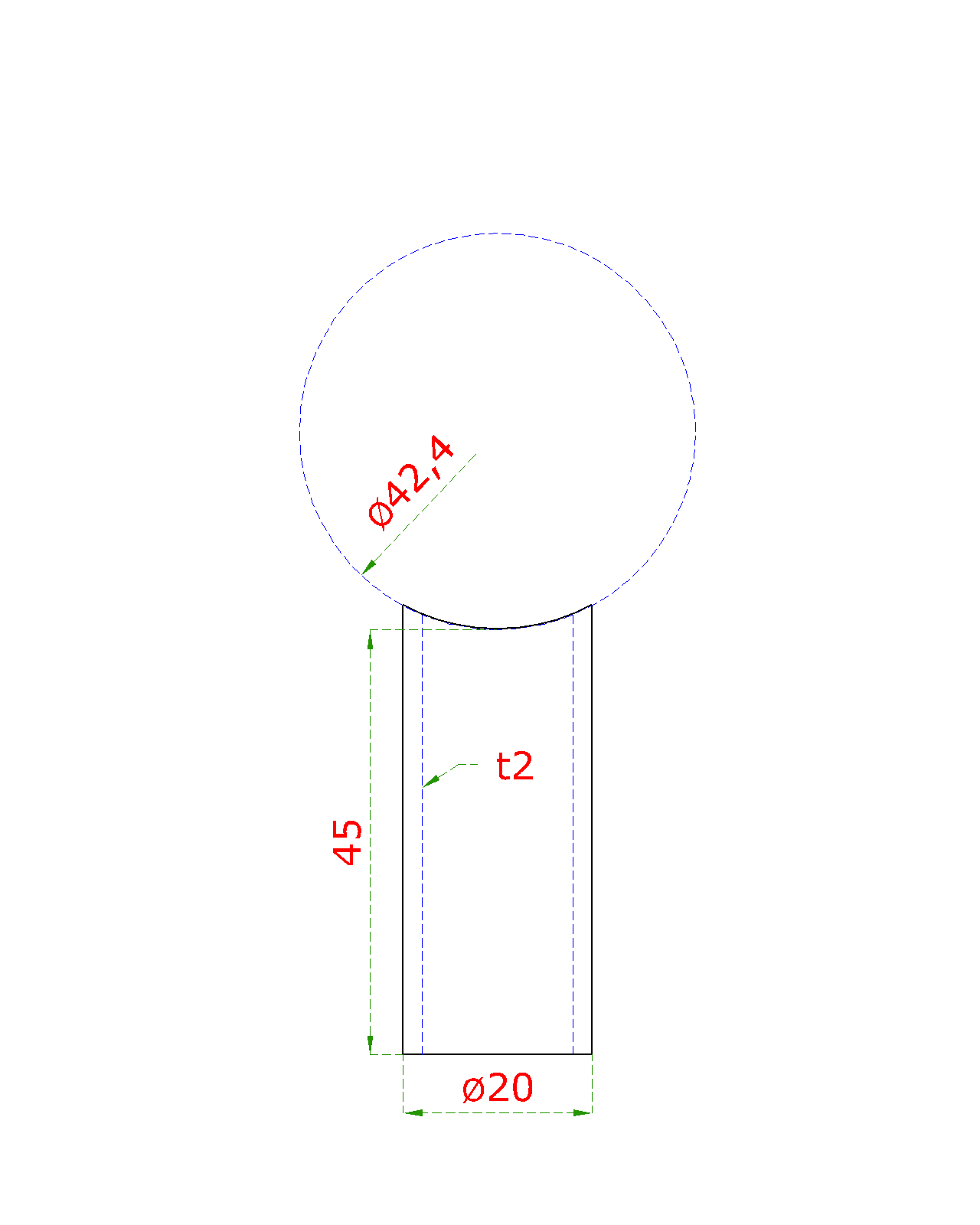Přechod na vymezení vzdálenosti mezi sloupem ø 42,4 mm a kotevní deskou, ø 20x2,0 mm /L:45 mm, bez vnitřního šroubu, broušená nerez K320 / AISI304, bal: 1ks