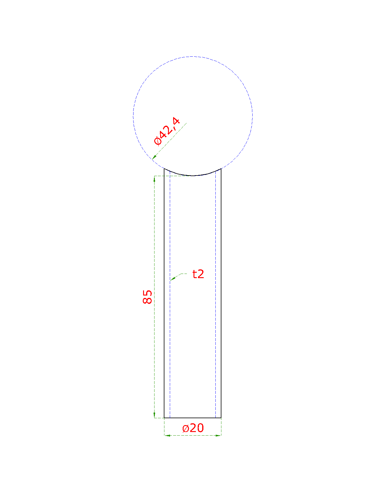 Přechod na vymezení vzdálenosti mezi sloupem ø 42,4 mm a kotevní deskou, ø 20x2,0 mm /L:85 mm, bez vnitřního šroubu, broušená nerez K320 / AISI304, bal: 1ks