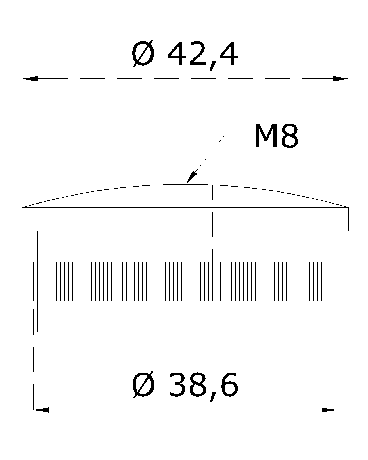 Spodek držáku madla (závit M8) na trubku ø 42,4 mm, leštěná nerez / AISI304