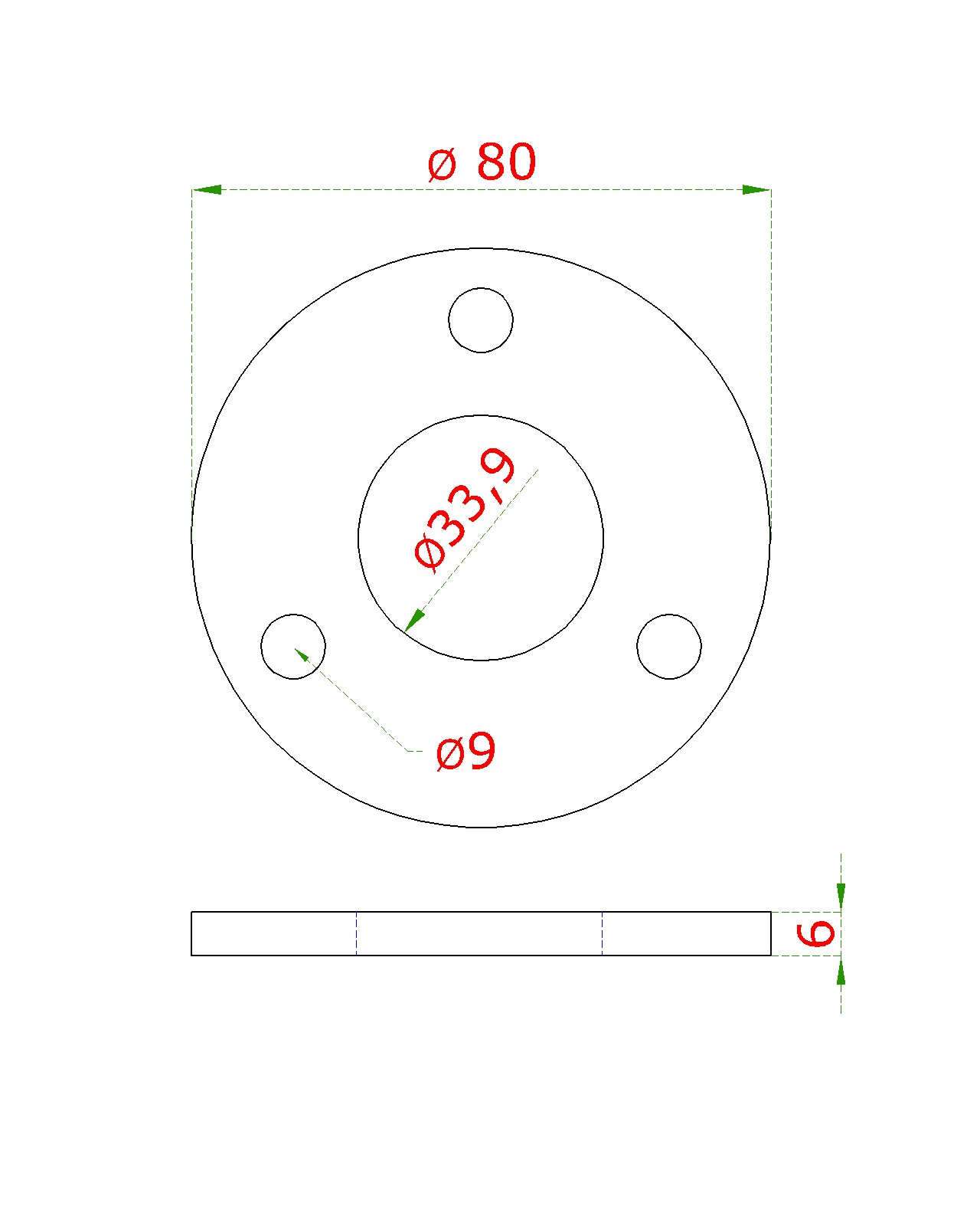 Kotevní deska (ø 80x6 mm) na trubku ø 33,7 mm (otvor ø 33,9 mm), bez povrchové úpravy /AISI304