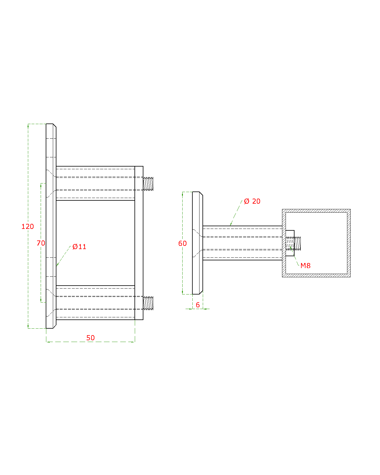 Úchyt na boční kotvení sloupu na jekl, (kotevní deska 120x60x10mm), broušená nerez K320 /A (2)