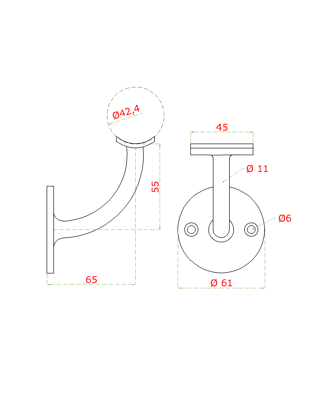 Držák madla na stěnu na trubku o 42,4 mm, broušená nerez K320 / AISI304 (1)