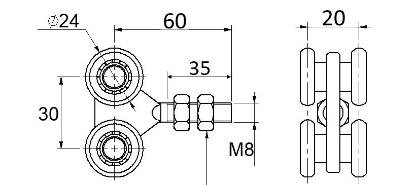 Čtyřkolečko závěsné Zn, pro profil 33x34 - NYLONOVÉ (1)