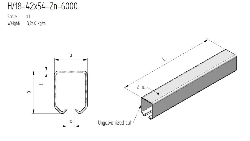 Kolejnice C ZN 42x54x2,5mm, L6