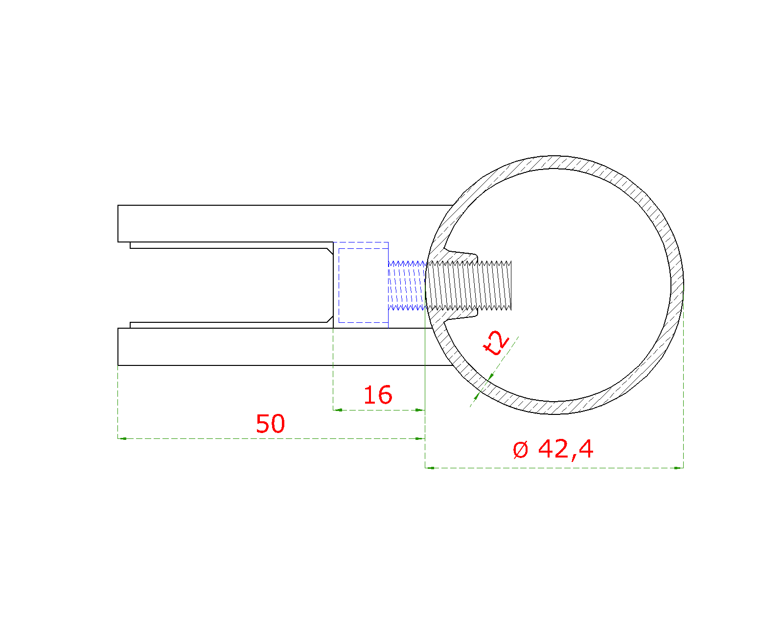 Nerezový sloup, boční kotvení, výplň: sklo, levý, vrch nastavitelný (o42,4x2 mm), broušená (2)