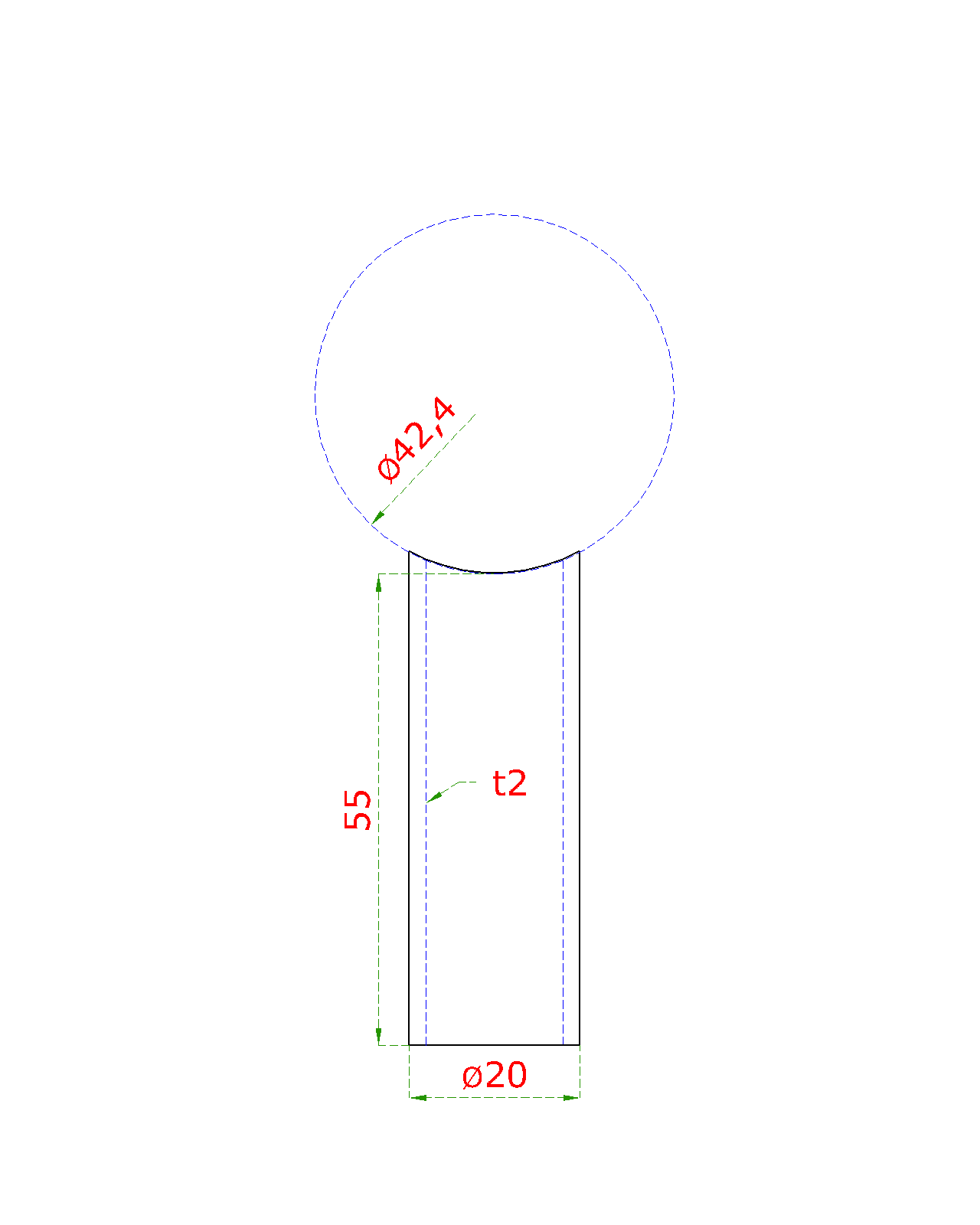 Přechod na vymezení vzdálenosti mezi sloupem ø 42,4 mm a kotevní deskou, ø 20x2,0 mm /L:55 mm, bez vnitřního šroubu, broušená nerez K320 / AISI304, bal: 1ks