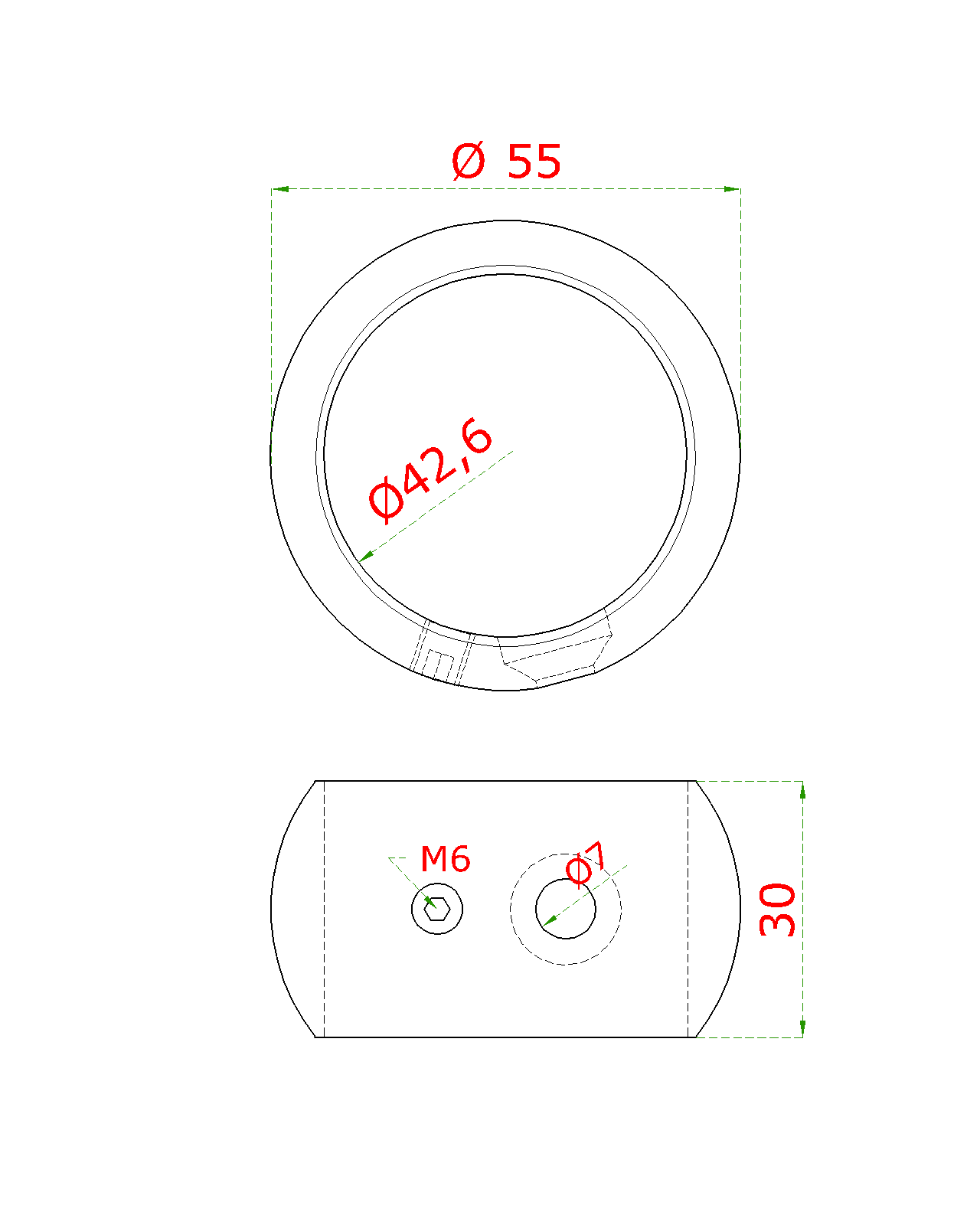 Spojka - napájecí (o 55 mm / M6 / M10), na trubku o 42,4 mm, broušená nerez K320 / AISI304 (1)
