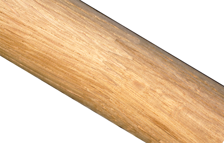 Dřevěný profil kulatý (ø 42 mm / L: 4000 mm), materiál: dub - cink napojovaný, broušený povrch bez nátěru, balení: PVC fólie (2)