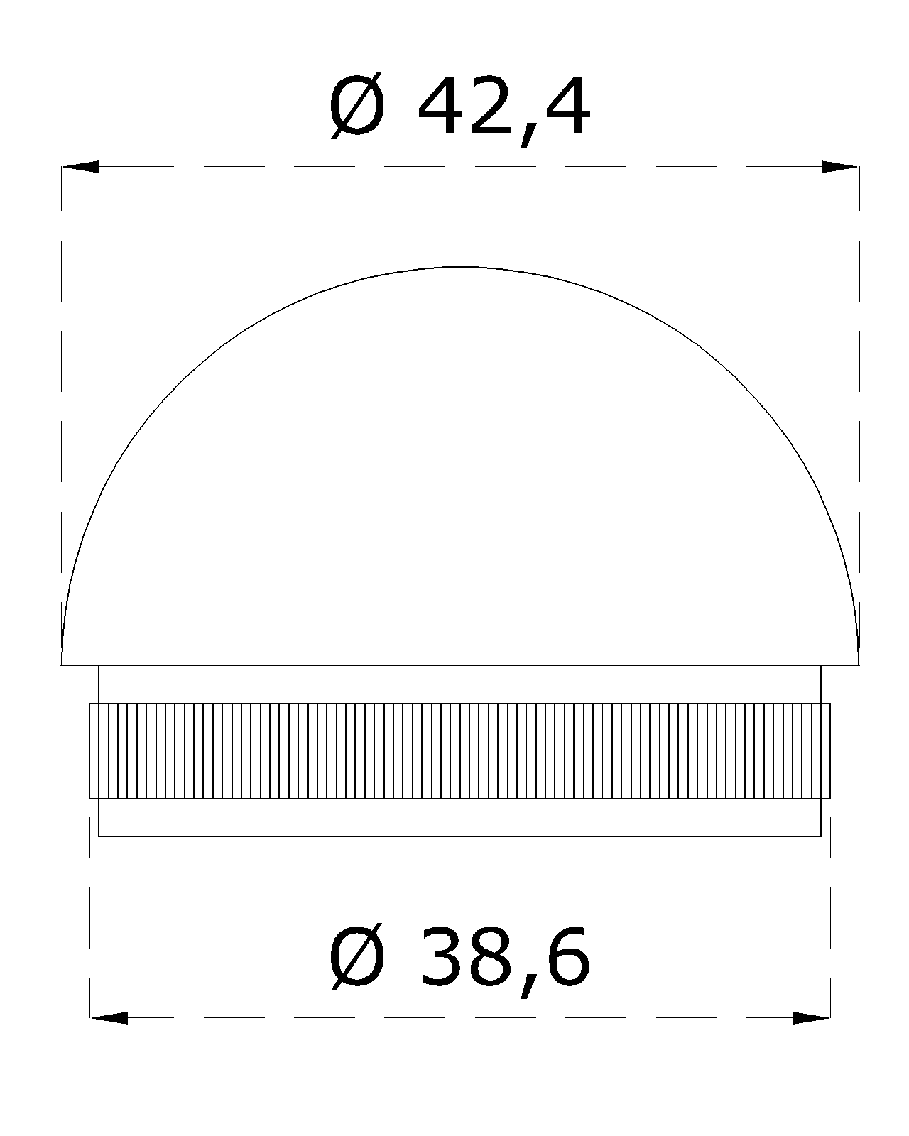 Ukončení - zátka na trubku ø 42,4 mm (plný materiál), broušená nerez K320 / AISI304
