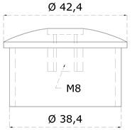 Spodek držáku madla (závit M8) na trubku o 42,4 mm, broušená nerez K320 / AISI304 (1)
