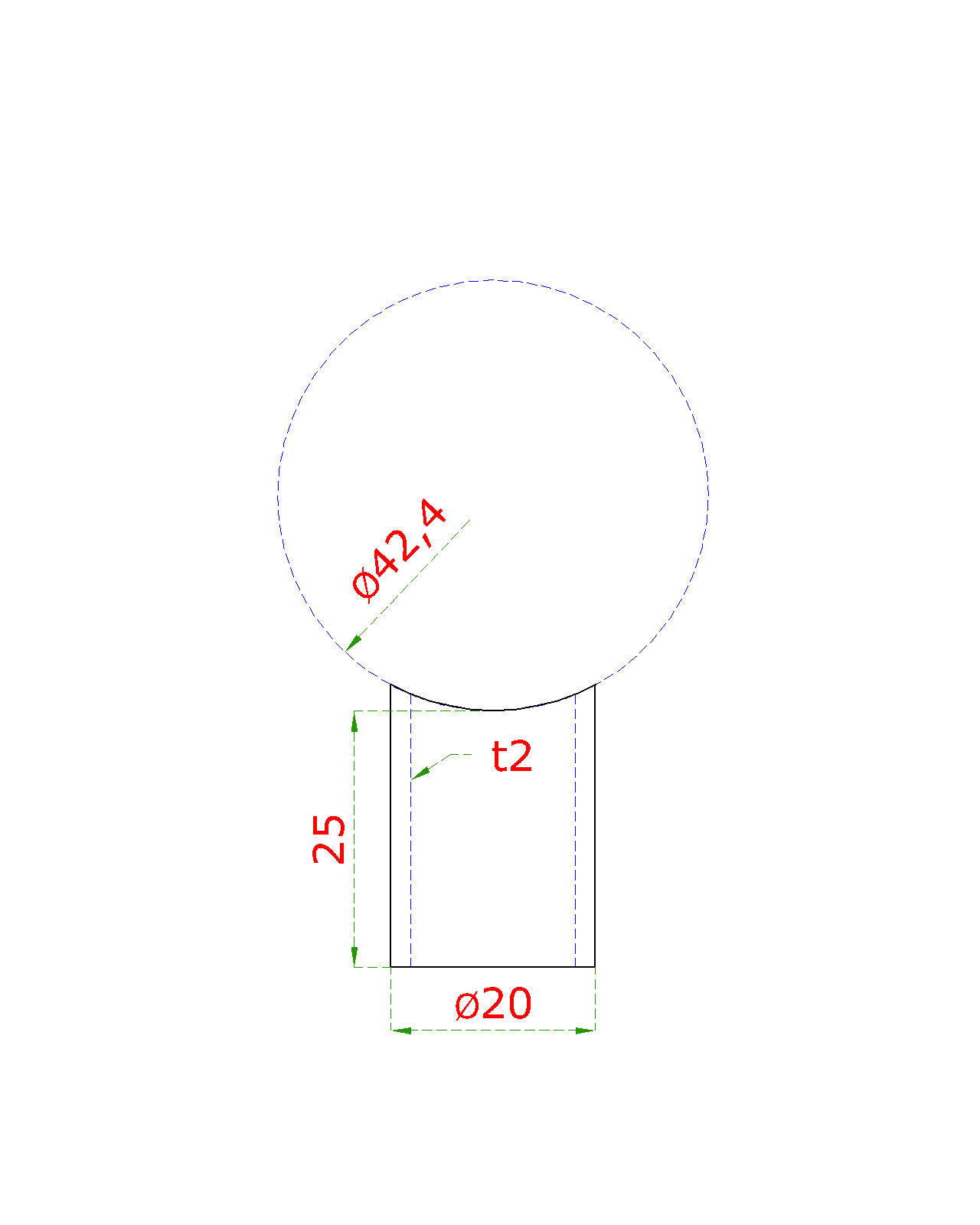 Přechod na vymezení vzdálenosti mezi sloupem ø 42,4 mm a kotevní deskou, ø 20x2,0 mm /L:25 mm, bez vnitřního šroubu, broušená nerez K320 / AISI304, bal: 1