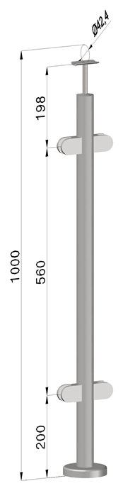 Nerezový sloup, vrchní kotvení, výplň: sklo, průchozí, vrch pevný (o42,4x2 mm), broušená n