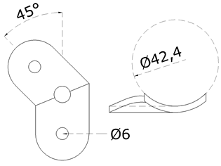 Dopojovací deska (45° úhel) na trubku ø 42,4 mm, broušená nerez K320 / AISI304