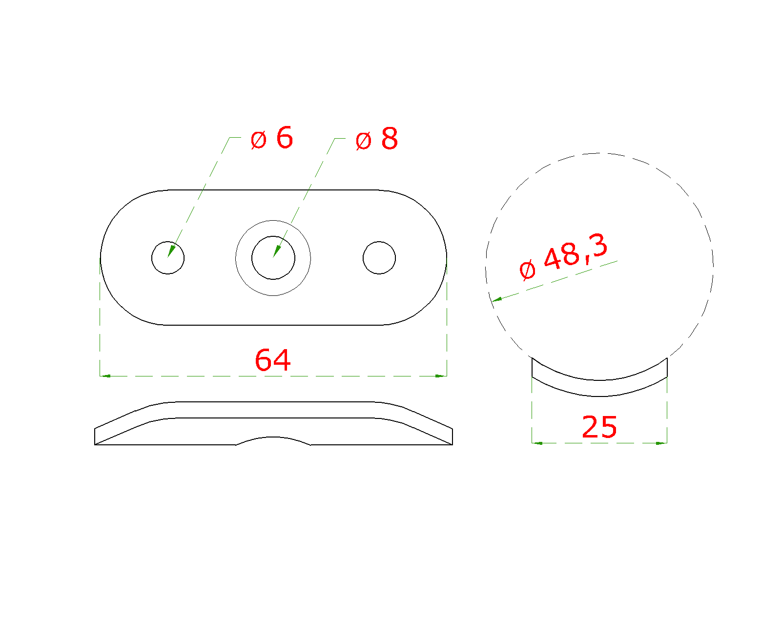 Dopojovací deska přímá na trubku o 48.3mm, broušená nerez K320 / AISI304 (1)