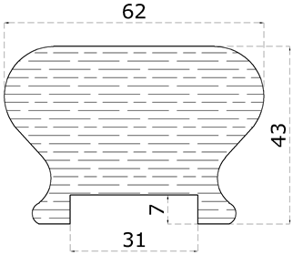 Dřevěný profil (62x43 mm / L: 2300 mm), materiál: buk, broušený povrch bez nátěru, balení: PVC fólie