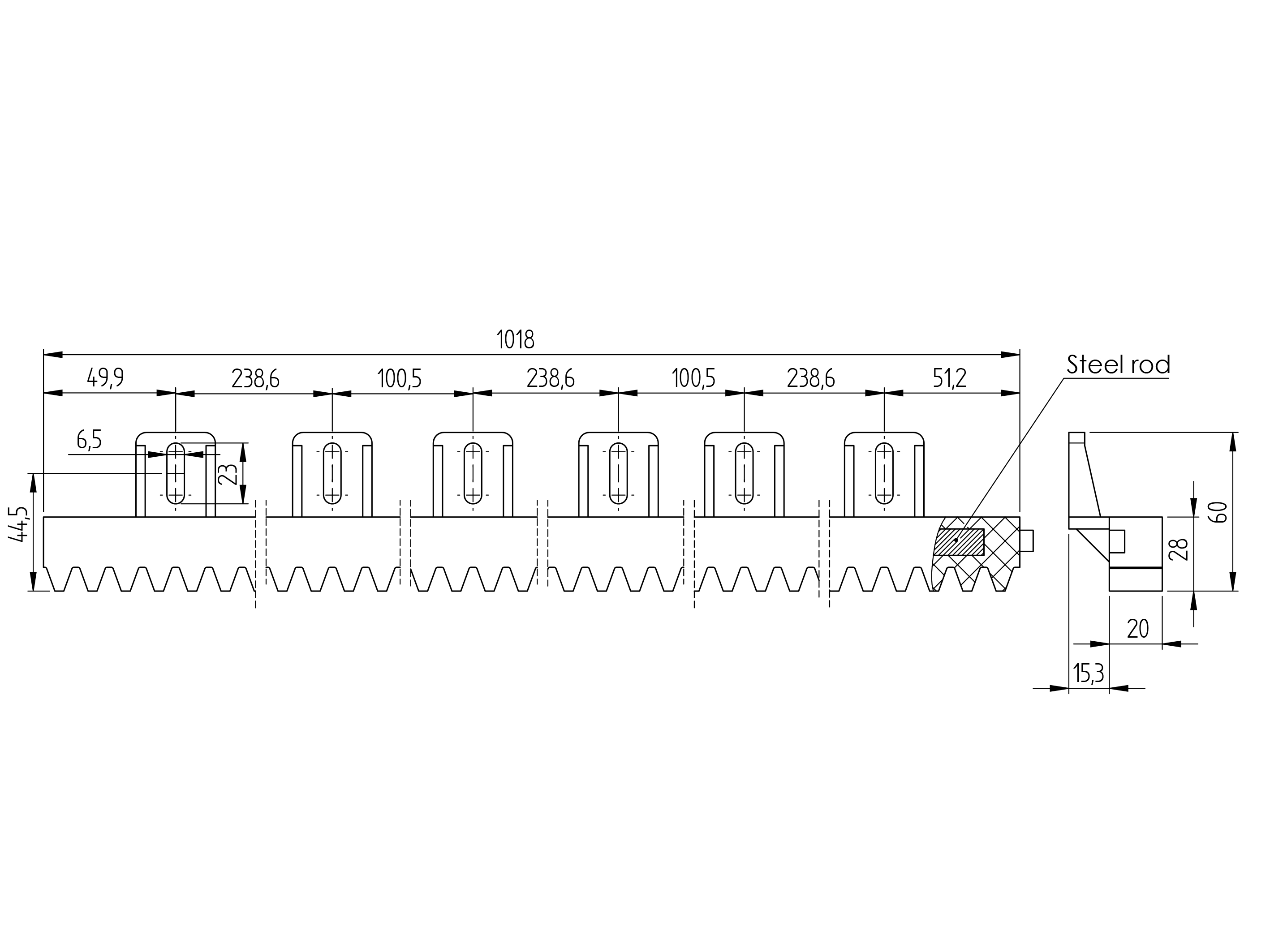 Hřeben poplastovaný Fe + PVC, 27x18, L1m, 700kg, horní úchyt (1)