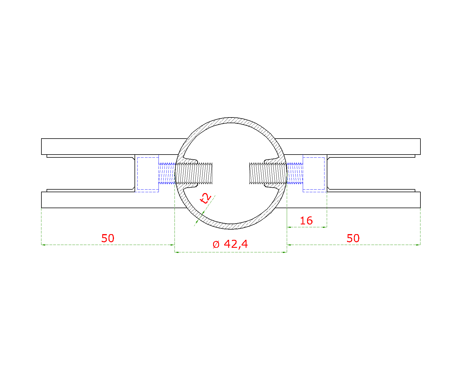 Nerezový sloup, vrchní kotvení, výplň: sklo, průchozí, vrch pevný (o42,4x2 mm), broušená n (2)