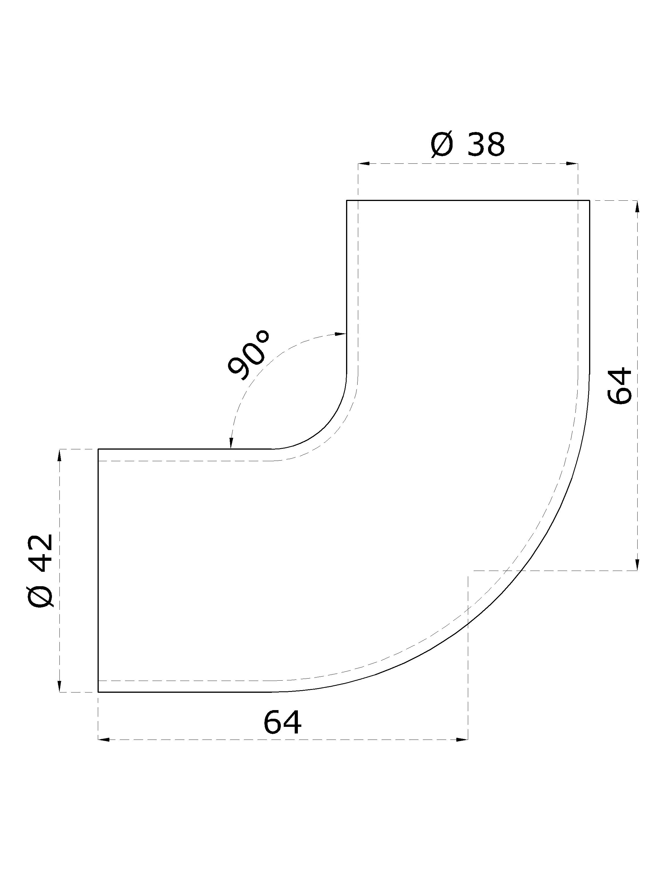 Spojovací oblouk s mezikusem (ø 42 mm), 90° , na dřevěné madlo EDB-S, broušená nerez K320 / AISI304