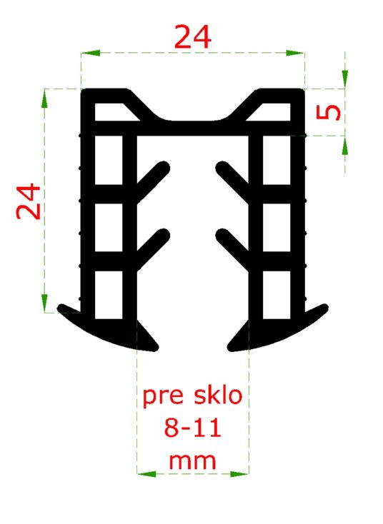 Gumové těsnění pro madlo 24 x 24 mm, sklo 8 - 11 mm (1)