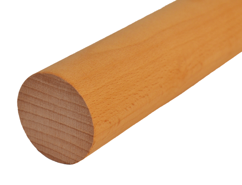Dřevěný profil kulatý (ø 42 mm / L: 1000 mm), materiál: buk, broušený povrch bez nátěru, balení: PVC fólie