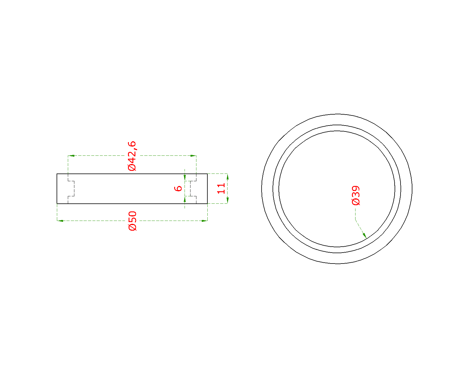 Přechod madla - prstenec, na dřevěné madlo o 42,4mm, broušená nerez K320/AISI304 (1)