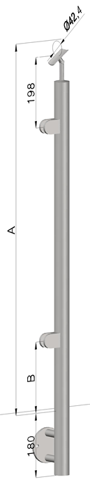 Nerezový sloup, boční kotvení, výplň: sklo, levý, vrch nastavitelný (o42,4x2 mm), broušená