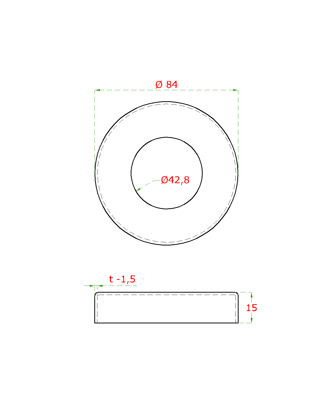 Kryt příruby (o 84x15 mm) na trubku o 42,4 mm (otvor o 42,8 mm), nerez broušená K320 / AIS (1)