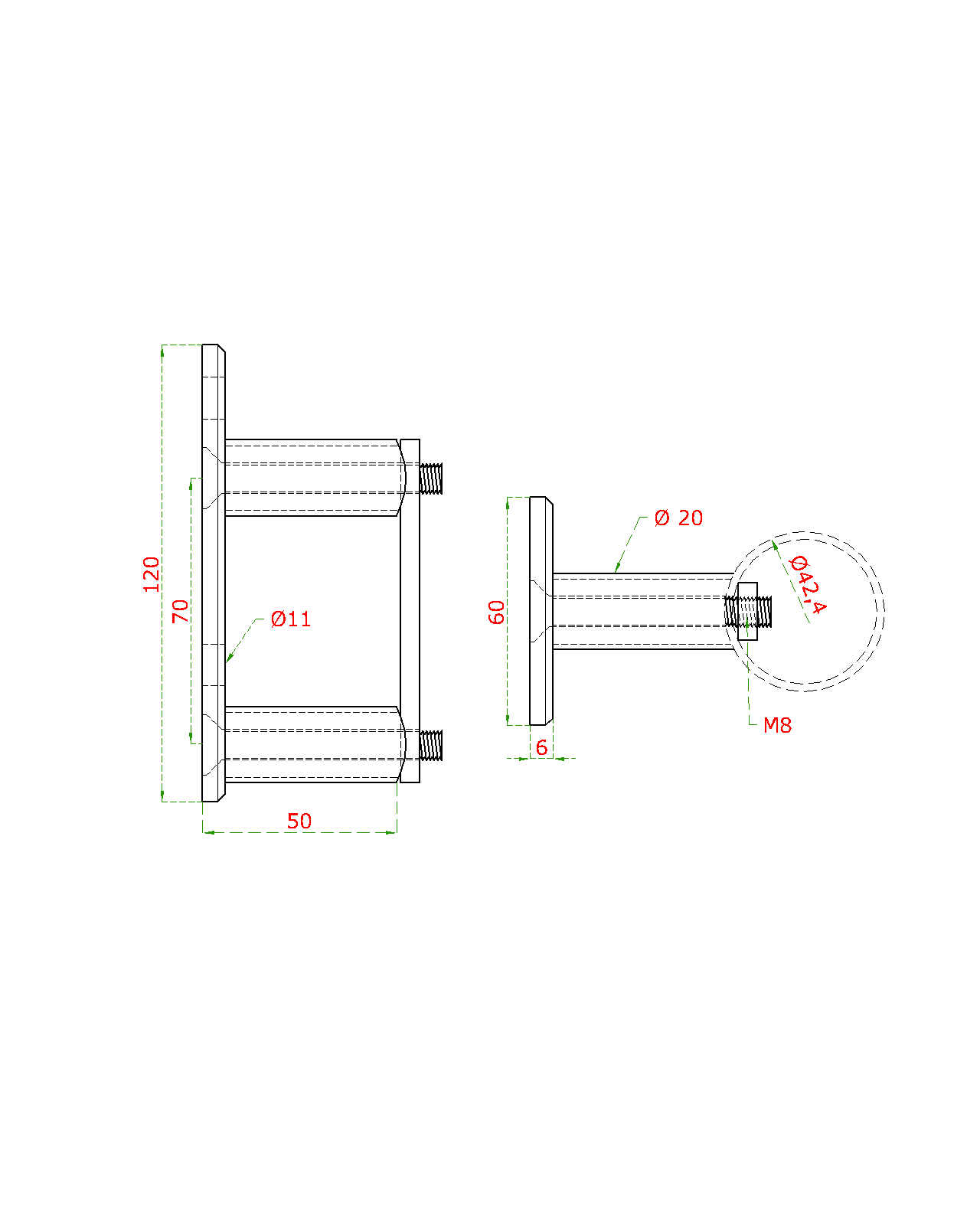 Úchyt na boční kotvení sloupu o 42,4 mm, (kotevní deska 120x60x10 mm), nerez broušená K320 (1)
