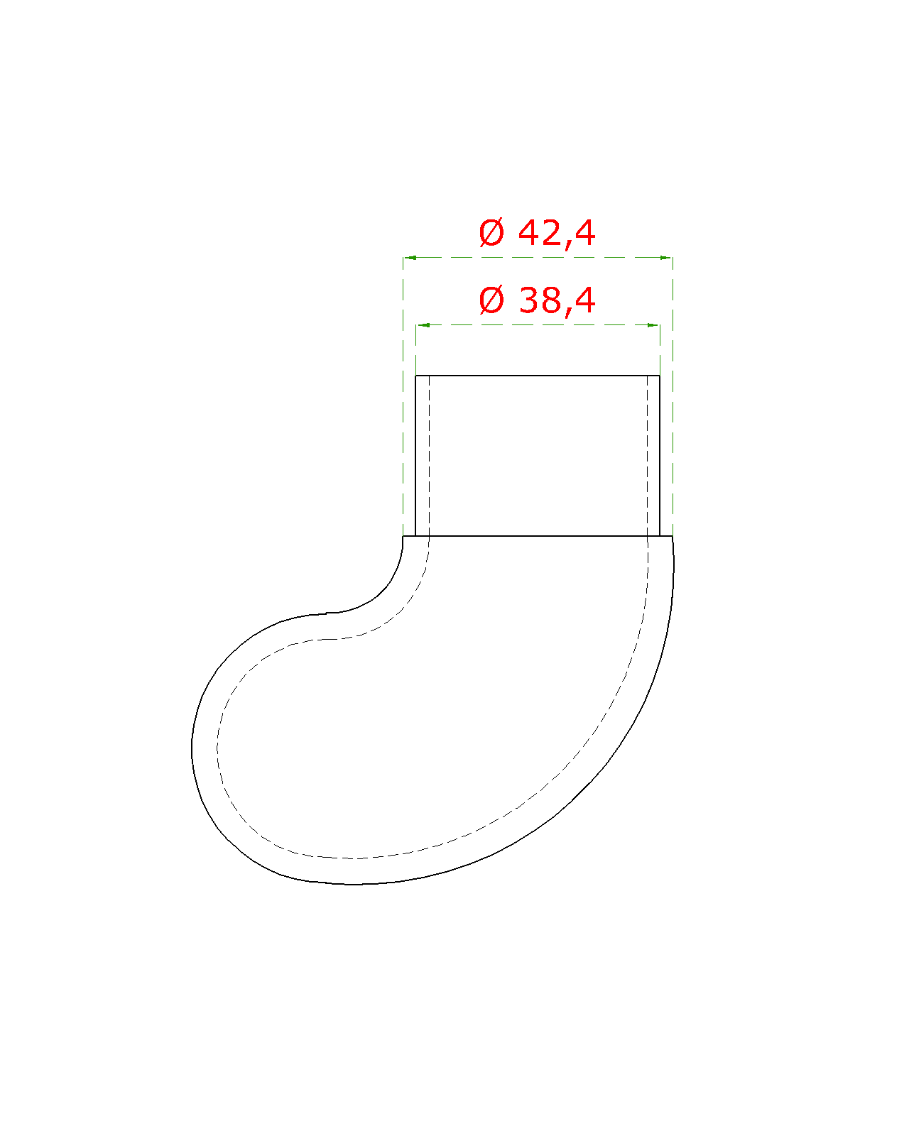 Ukončení - koleno 90 ° na trubku o 42.4mm, broušená nerez K320 / AISI304 (1)