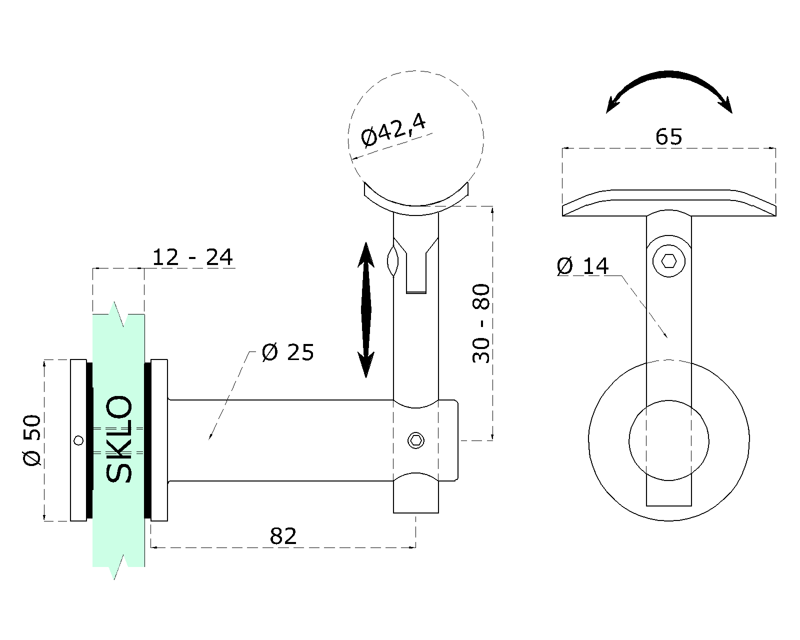 Držák madla s kloubem na trubku o 42.4mm, broušená nerez K320 / AISI304 (1)