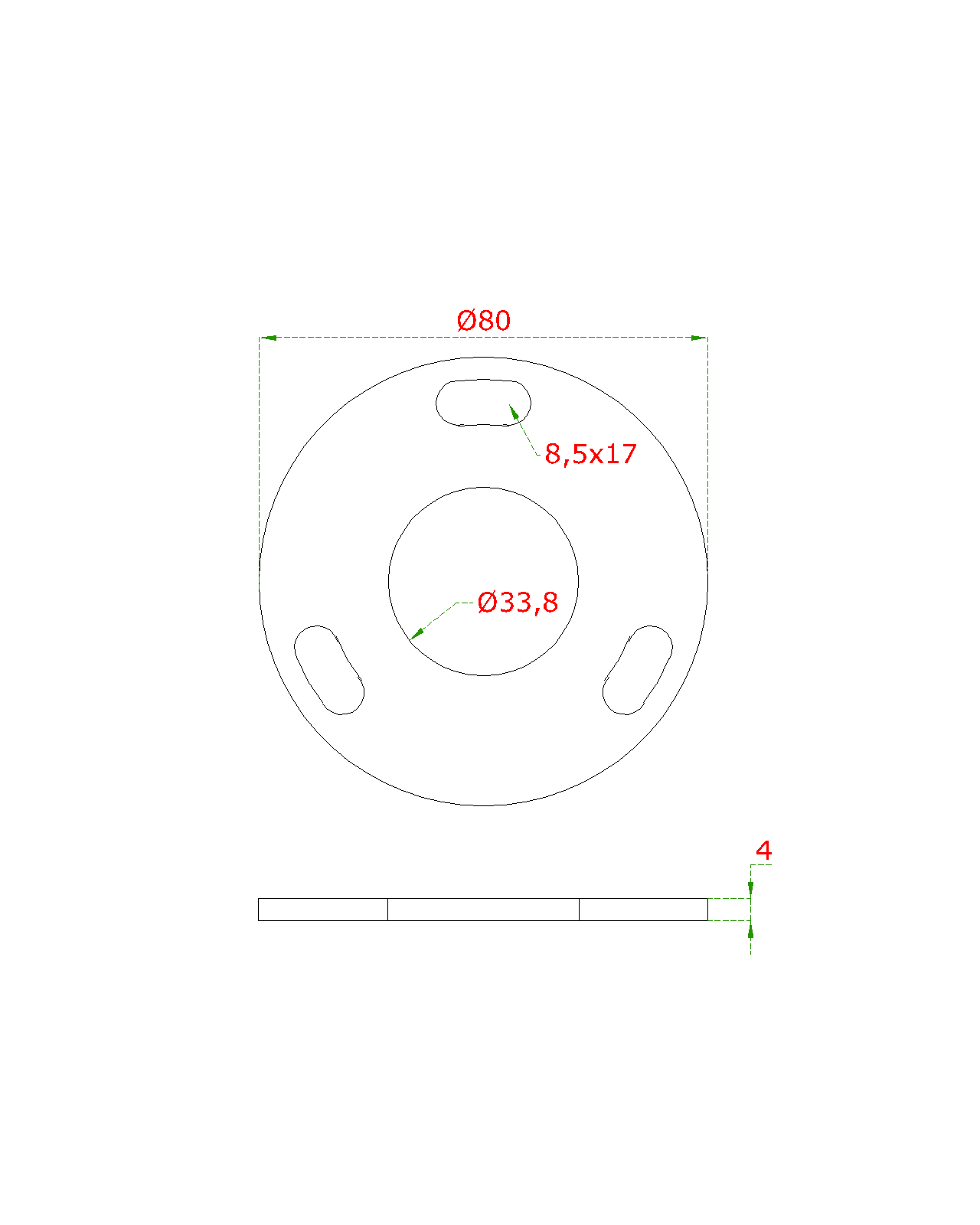 Kotvící plotna (ø 80mm) na trubku ø 33.7mm (otvor ø33.8mm), bez povrchové úpravy /AISI304