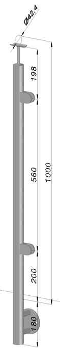 Nerezový sloup, boční kotvení, výplň: sklo, pravý, vrch pevný (ø 42,4x2 mm), broušená nerez K320 / AISI304