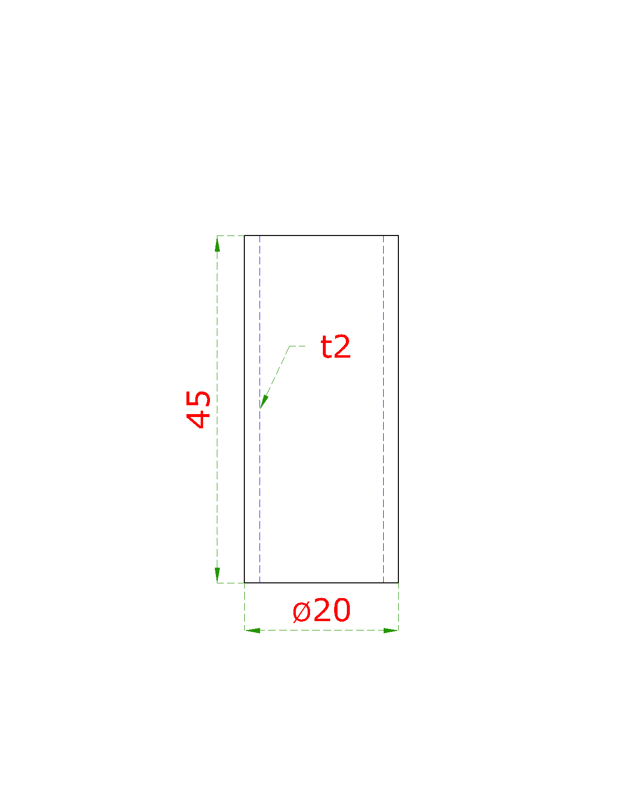 Přechod na vymezení vzdálenosti mezi sloupem (plochý) a kotevní deskou, ø 20x2,0 mm /L:45 mm, bez vnitřního šroubu, broušená nerez K320 / AISI304, bal: 1ks