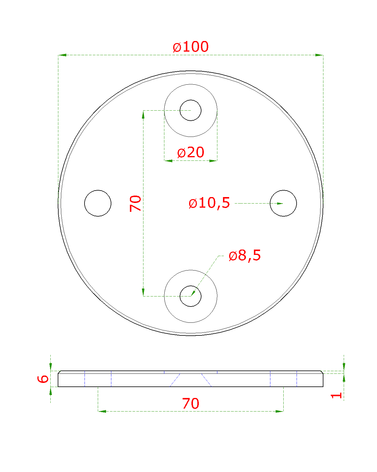 Deska na boční kotvení sloupu (ø 100x6mm) broušená nerez K320 / AISI304