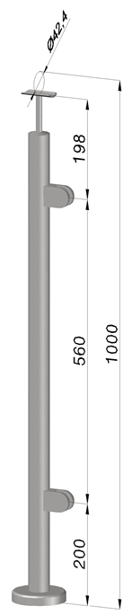 Nerezový sloup, vrchní kotvení, výplň: sklo, pravý, vrch pevný (ø 42,4x2 mm), broušená nerez K320 / AISI316