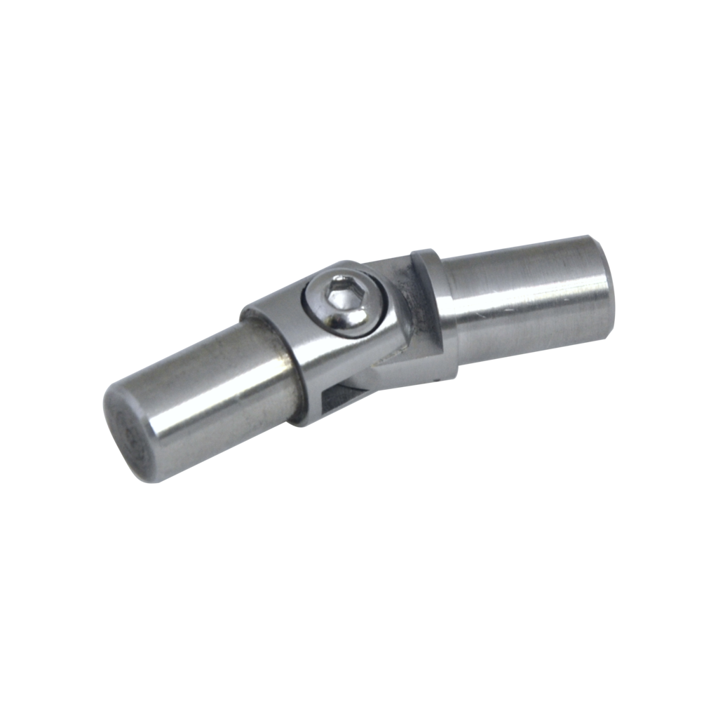 Spoj nastavitelný (0-100°) plný materiál, s kloubem, na trubku o 14 mm, broušená nerez K32