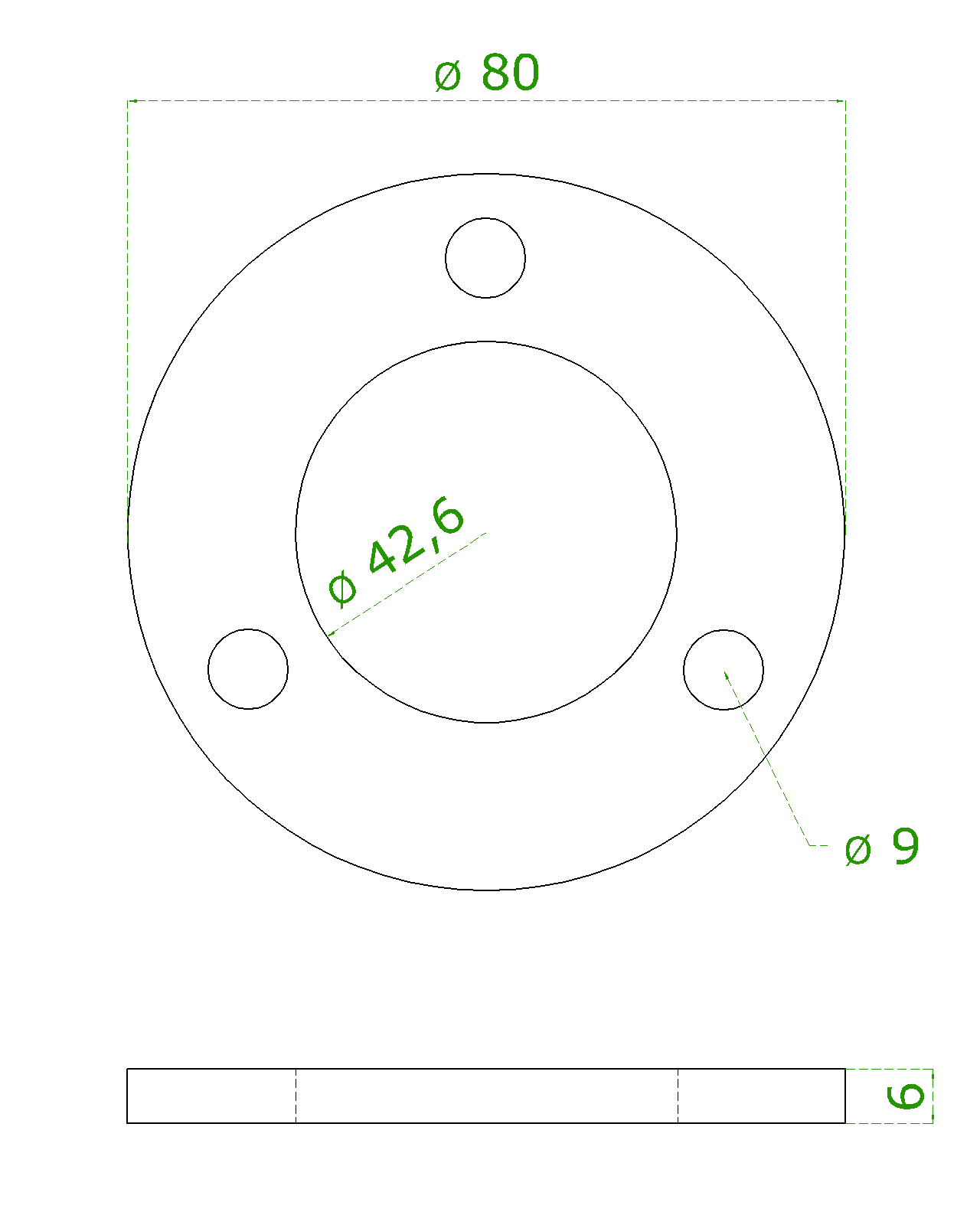 Kotevní deska (ø 80x6 mm) na trubku ø 42,4 mm, (otvor ø 42,6 mm), nerez broušená K320 / AISI304