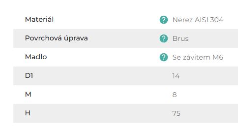 Úchyt madla D14/M8/M6/H75 AISI 304 (2)