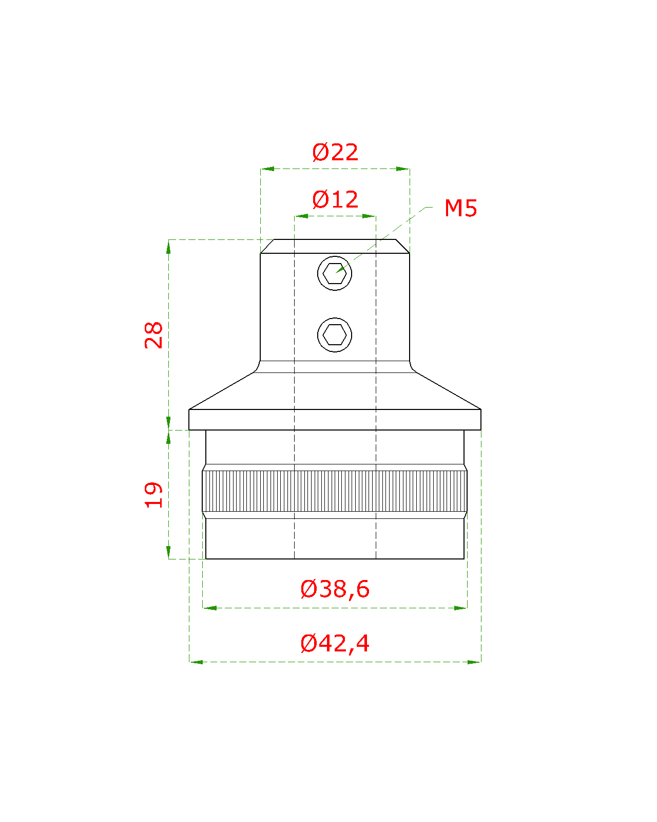 Spodek držáku madla ø 42,4 mm s přechodem na trubku ø12 mm, broušená nerez K320 / AISI304