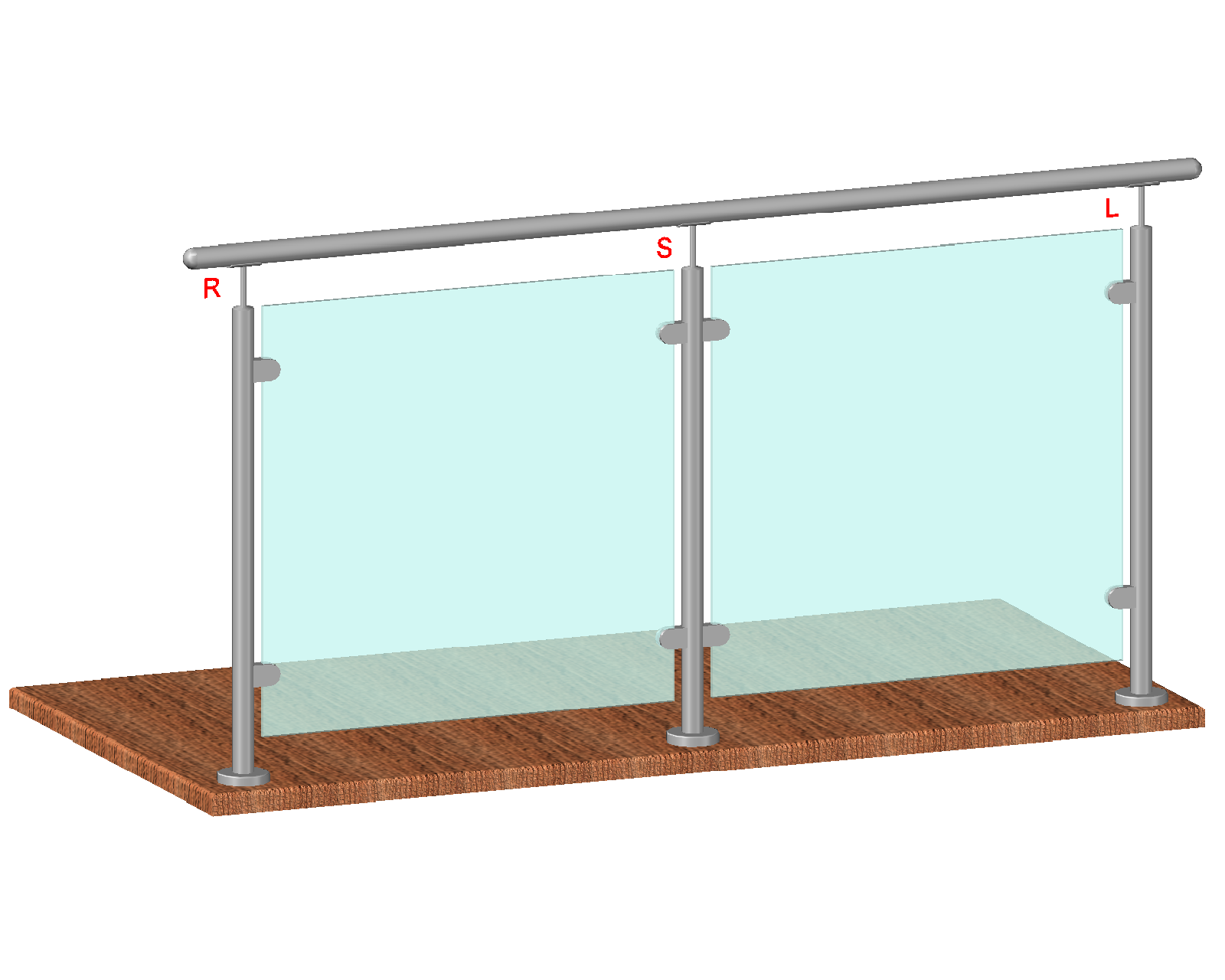 Nerezový sloup, vrchní kotvení, výplň: sklo, pravý, vrch pevný (o 42,4x2 mm), broušená ner (1)