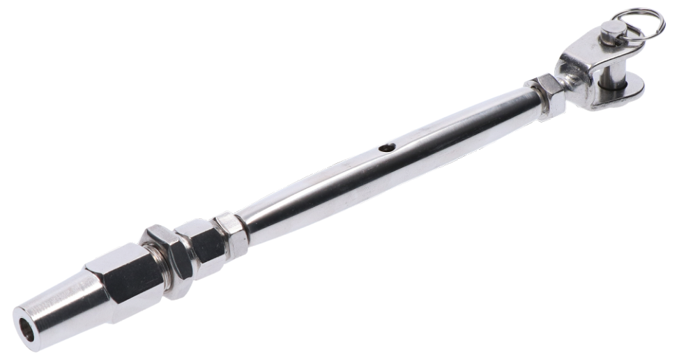 Úchyt, šponovák pro nerezové lanko o5mm se závitem M8 a LH8, broušená nerez K320/ AISI304