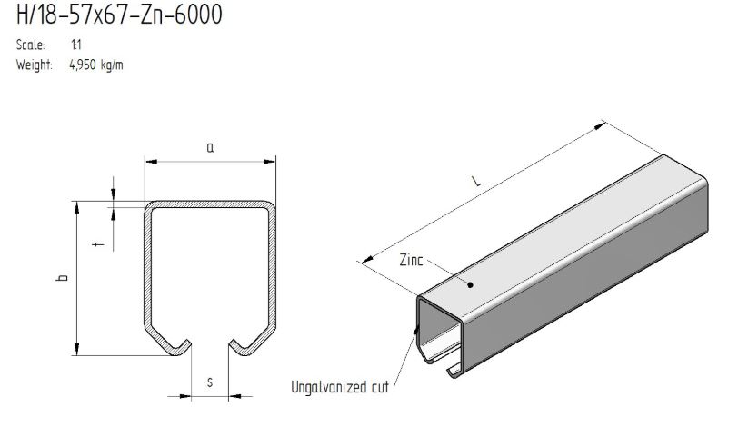 Kolejnice C ZN 57x67x3mm, L6