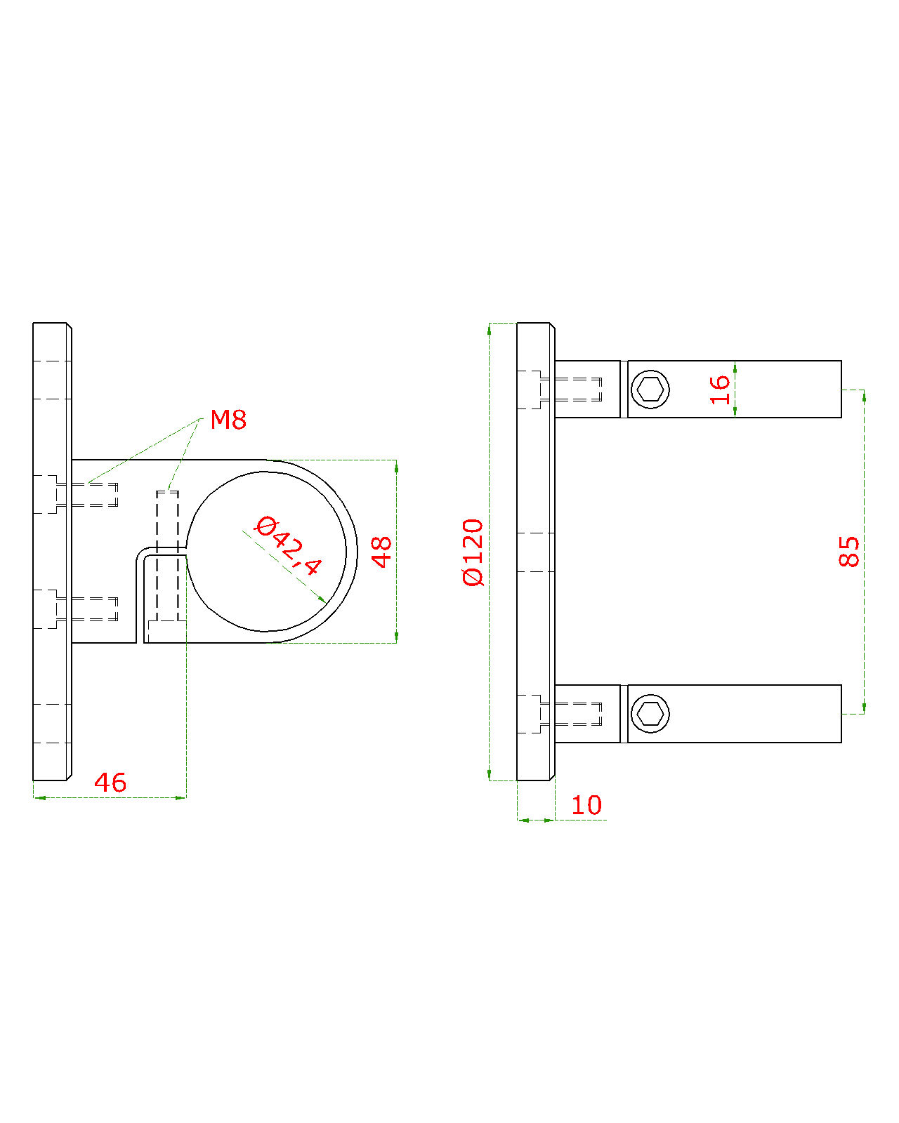 Úchyt na boční kotvení sloupu o 42,4 mm, (kotevní deska o 120 /10,0 mm), broušená nerez K3 (1)
