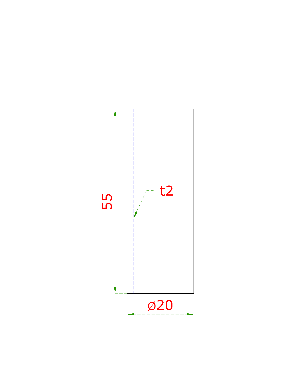 Přechod na vymezení vzdálenosti mezi sloupem (plochý) a kotevní deskou, ø 20x2,0 mm /L:55 mm, bez vnitřního šroubu, broušená nerez K320 / AISI304, bal: 1ks