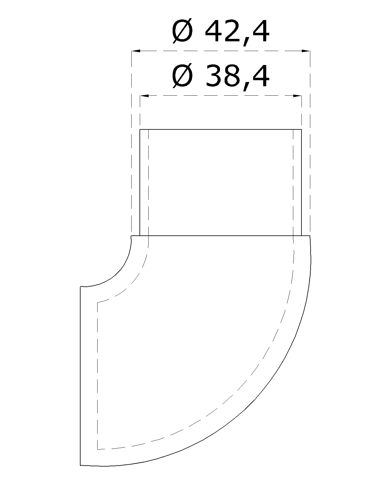 Ukončení obloukové 90 ° na trubku o 42.4mm, broušená nerez K320 / AISI304 (1)